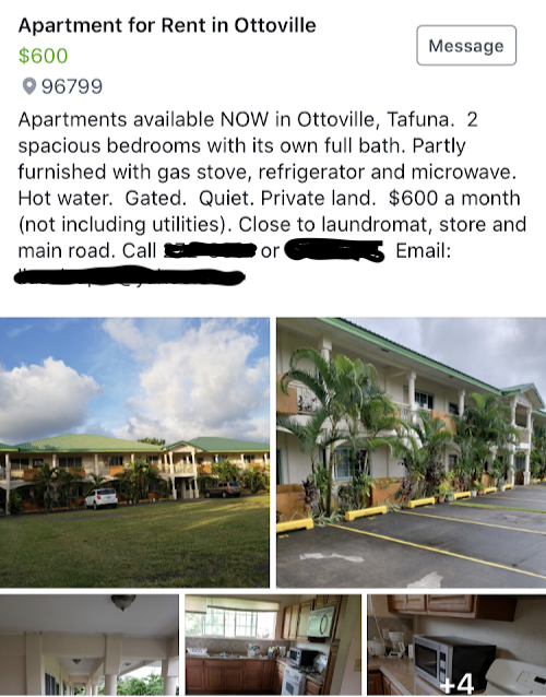 Facebook Post for Finding a Rental House In American Samoa
